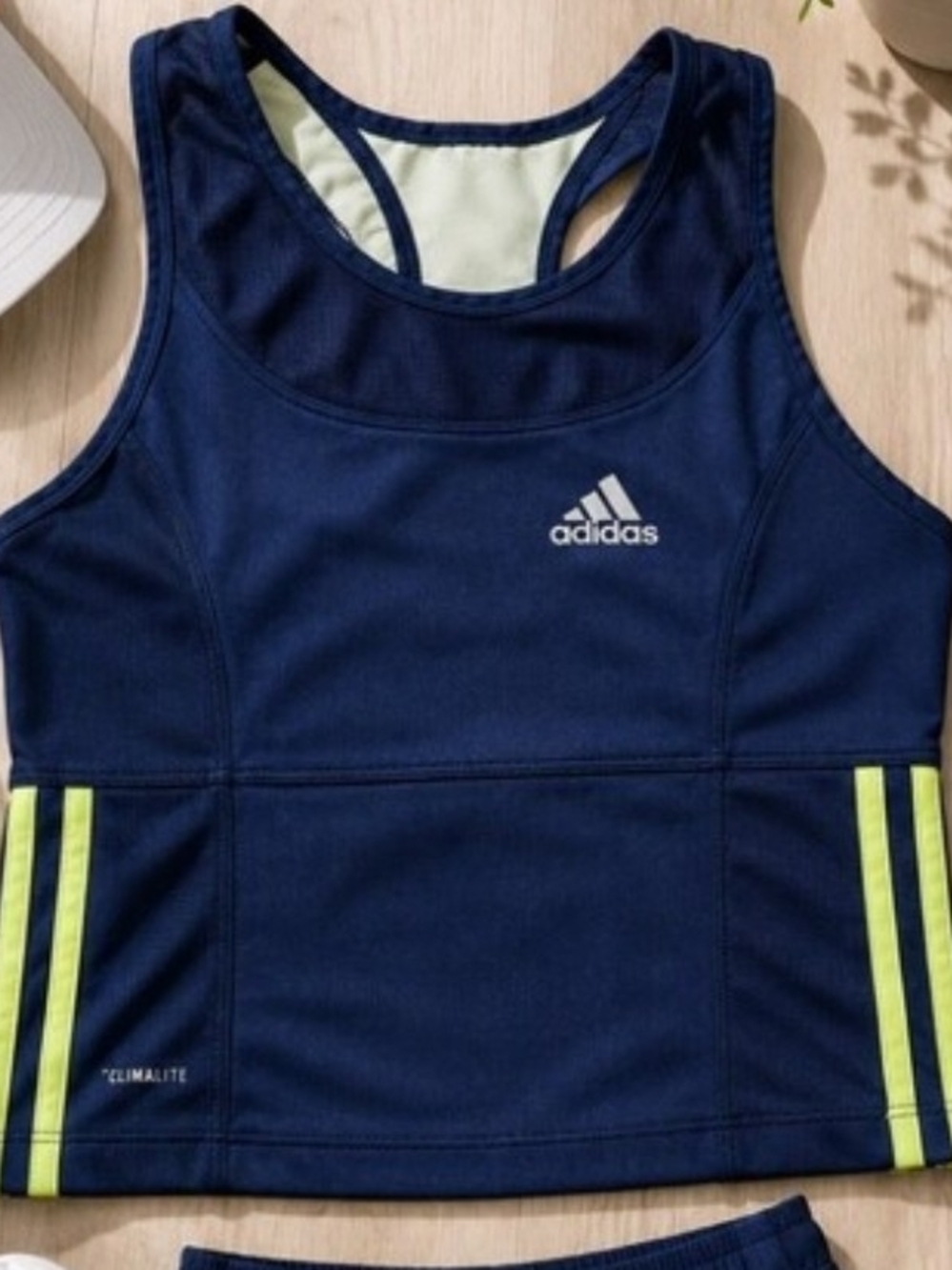adidas Navy Athletic Tank with Neon Lime Stripes